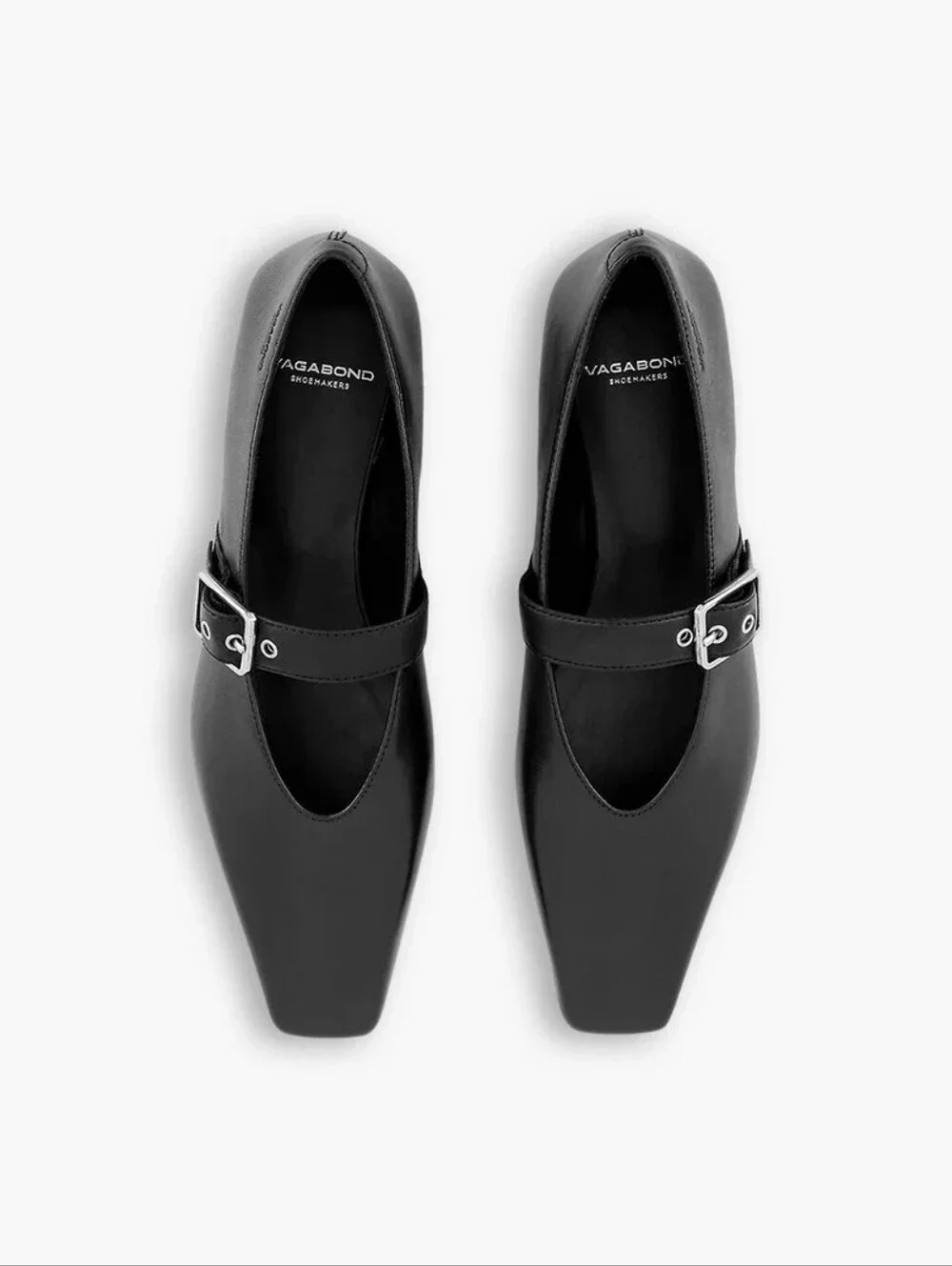Vagabond Wioletta Buckle Strap Pointed Ballet Flats in Black Leather